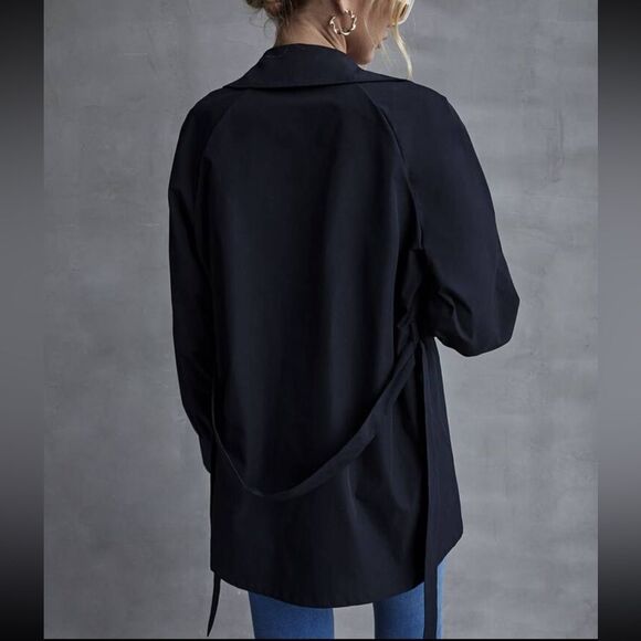 SHEIN Never Been Worn Lapel Neck Double Button Belted Trench Coat S Navy Blue - Picture 4 of 14